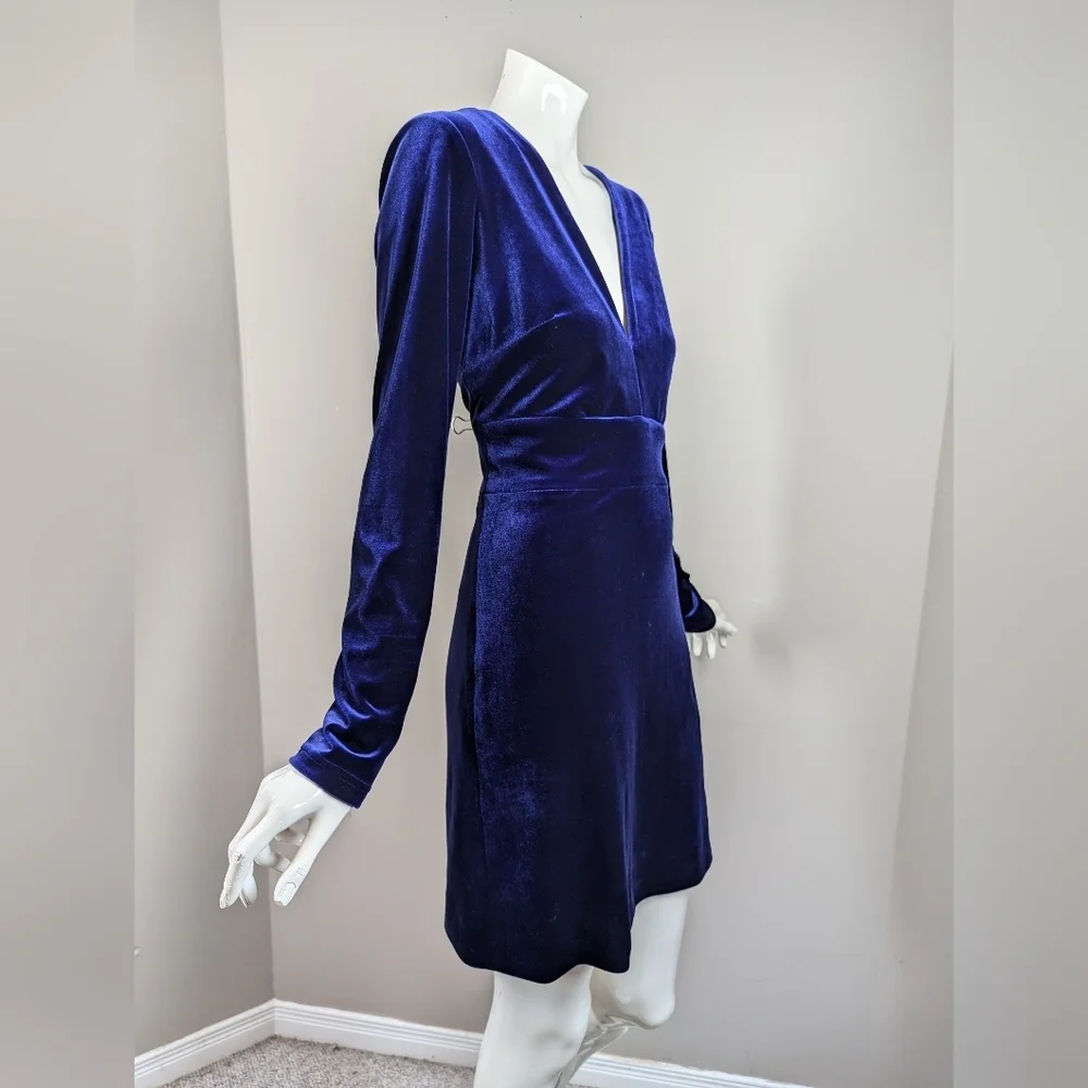 Marciano Blue Velvet Mini Dress Long Sleeve Holiday Christmas Small - Picture 8 of 11